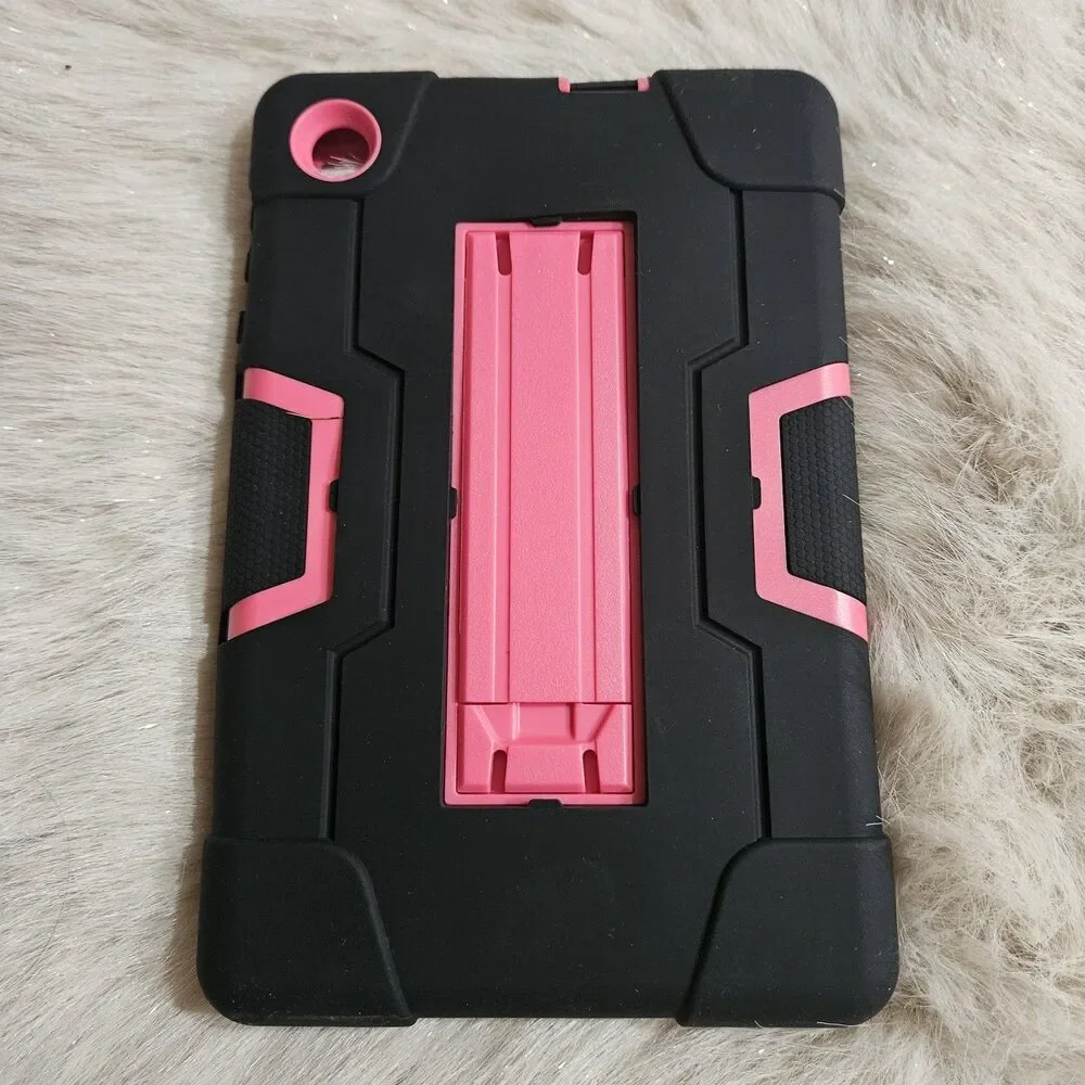 Heavy Duty Case for TCL Tab 8 LE 9137W / Tab 8 WiFi 9132X Pink Black Kickstand